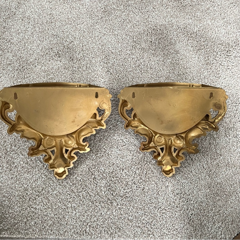 Vintage 1978 Homco Gold Plastic Wall Pocket Sconces/Planters Hollywood Regency - Picture 4 of 5